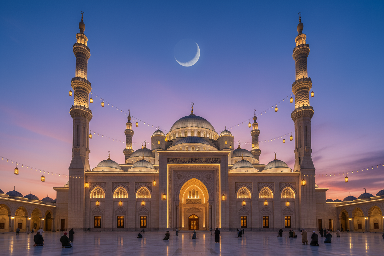 es solle eine prächtige mioschee sein. es soll zum anlass ramadan sein während der dämmerung